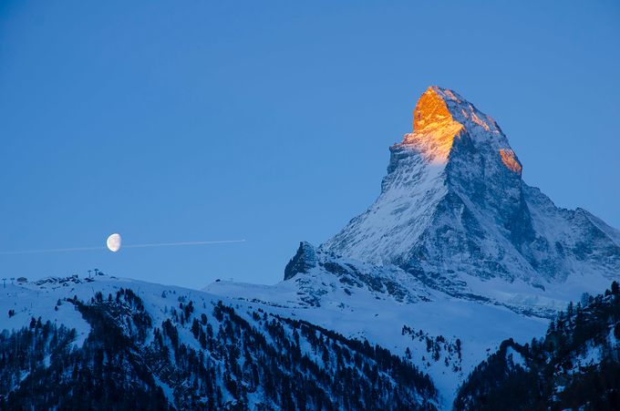 Sunrise and Setting Moon at the Matterhorn by delley - Winter Vistas Photo Contest