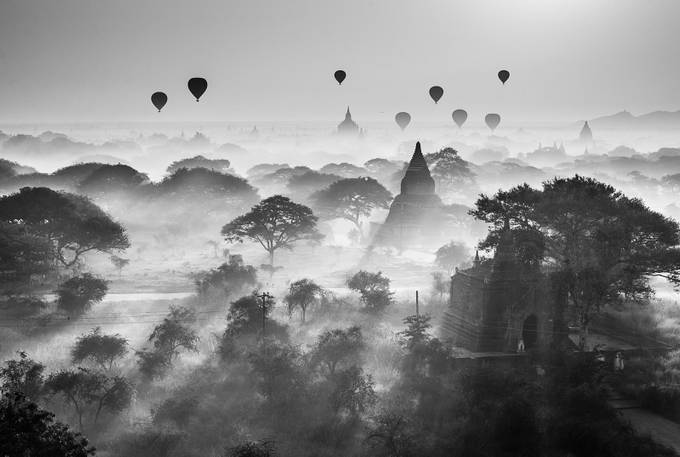 Winter Sunrise in Bagan by zayyarlynn - Landscapes In Black And White Photo Contest