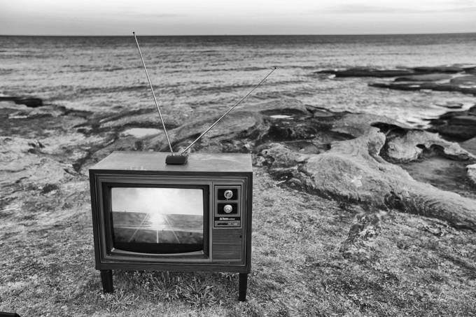 tv on beach by junglehammer - Black and White Mysteries Photo Contest 