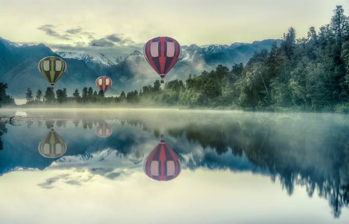 New Zealand - Balloons over Lake Matheson by jacobsurland