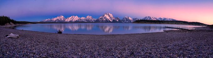 The Grand Tetons and Jackson Lake at Dawn Pano by beckykempf - Bright Colors In Nature Photo Contest