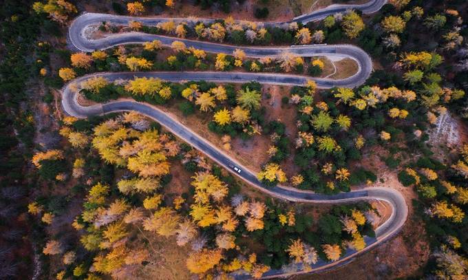 Aerial view of Vrsic mountain pass by alekrivec - S Curves Compositions Photo Contest