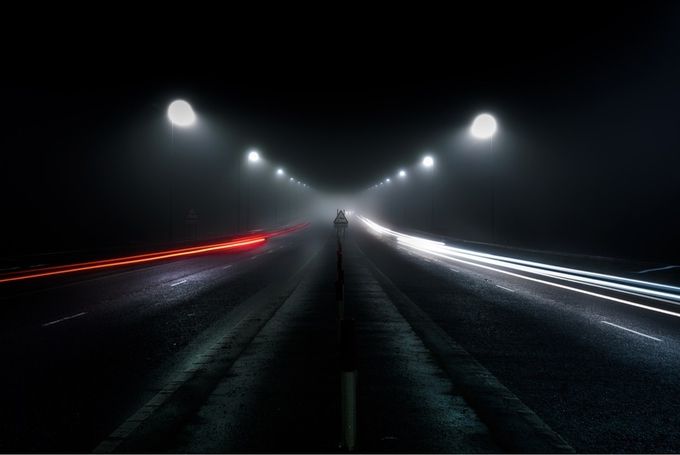 Car light trails on the Foyle Bridge by bernardward - Foggy Times Photo Contest