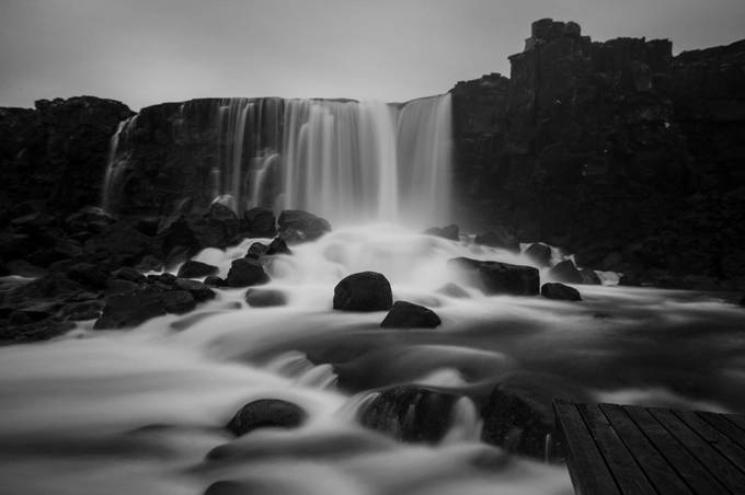 A waterfall in iceland!  by samkilman - Monochrome Rocks Photo Contest