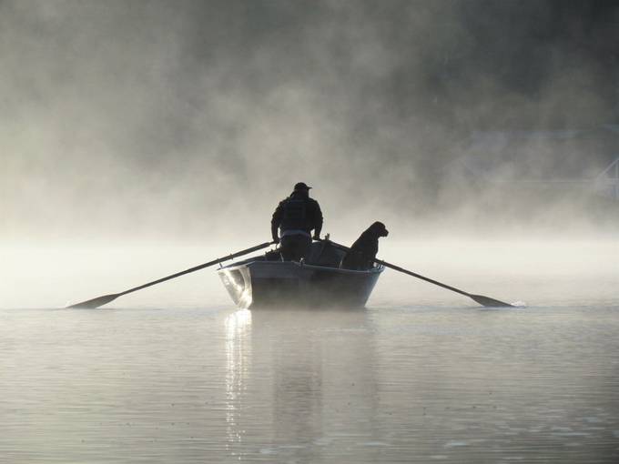 Man, dog, and his boat... by evergreen1116 - Foggy Times Photo Contest